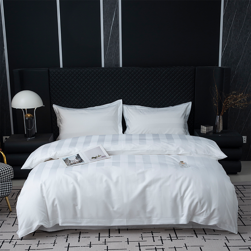 Komplet posteljine od satena s prugama od 7 cm, bijeli, 750TC, 100% pamuk za hotele s pet zvjezdica