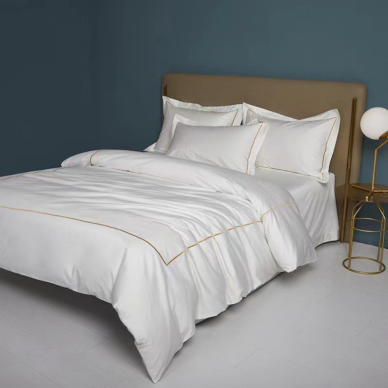 Jednoredni vez 100% pamuk bijeli 300TC set posteljine Navlaka za poplun Jednoredni vez 100% pamuk bijeli 300TC set posteljine Navlaka za poplun