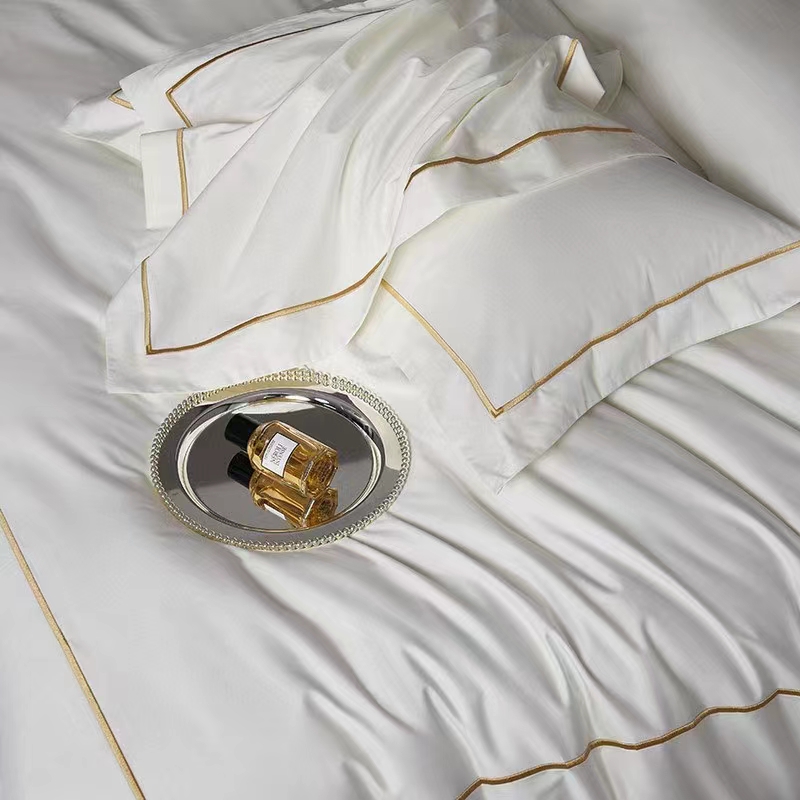 Jednoredni vez 100% pamuk bijeli 300TC set posteljine Navlaka za poplun Jednoredni vez 100% pamuk bijeli 300TC set posteljine Navlaka za poplun