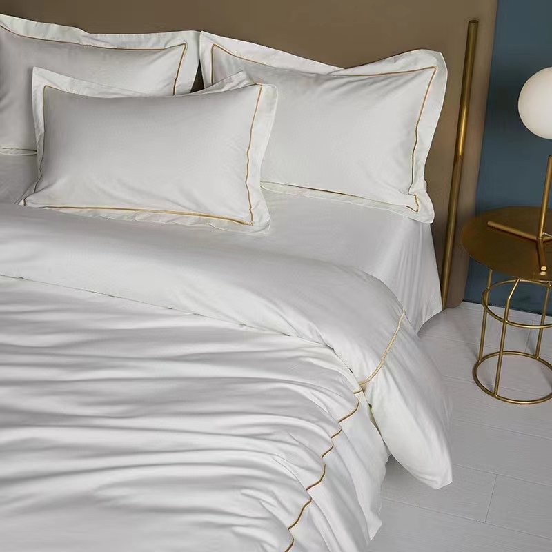 Jednoredni vez 100% pamuk bijeli 300TC set posteljine Navlaka za poplun Jednoredni vez 100% pamuk bijeli 300TC set posteljine Navlaka za poplun