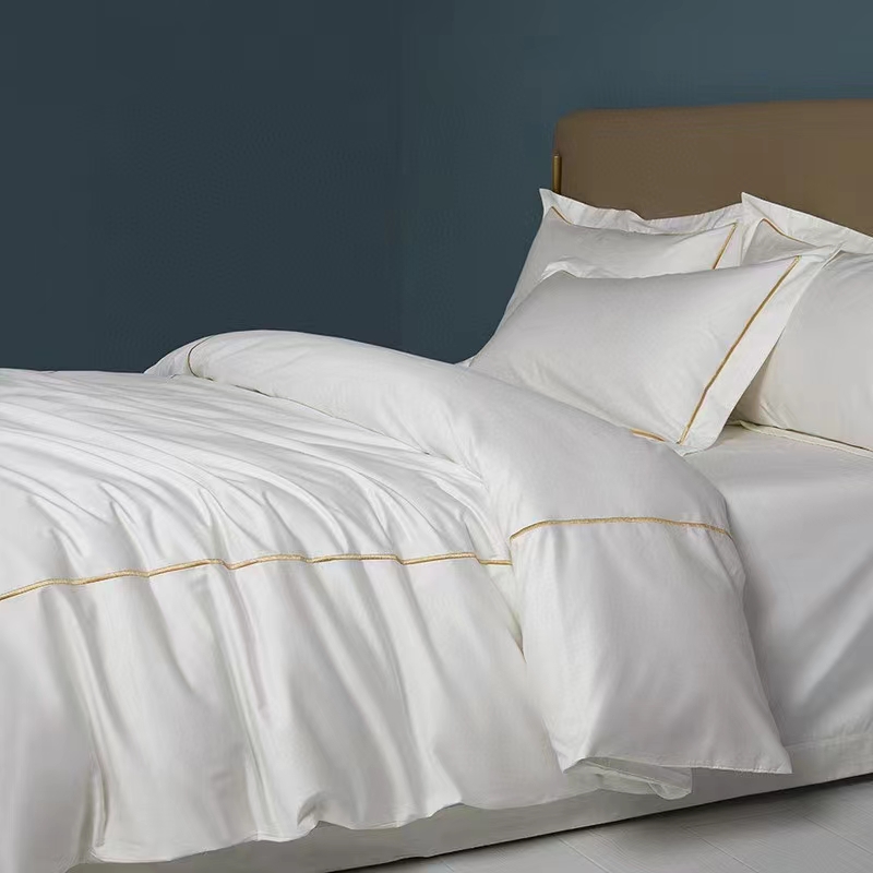 Jednoredni vez 100% pamuk bijeli 300TC set posteljine Navlaka za poplun Jednoredni vez 100% pamuk bijeli 300TC set posteljine Navlaka za poplun