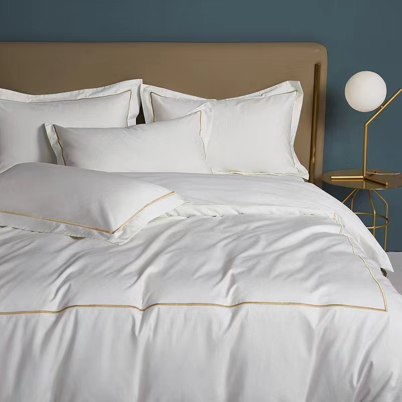 Jednoredni vez 100% pamuk bijeli 300TC set posteljine Navlaka za poplun Jednoredni vez 100% pamuk bijeli 300TC set posteljine Navlaka za poplun