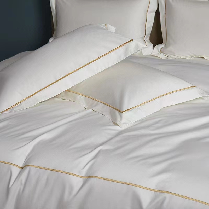 Jednoredni vez 100% pamuk bijeli 300TC set posteljine Navlaka za poplun Jednoredni vez 100% pamuk bijeli 300TC set posteljine Navlaka za poplun